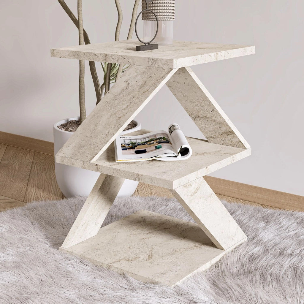 Tavolino laterale in legno "Albeni" - 29 x 29 x 54 cm - Travertino