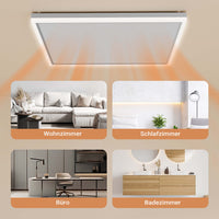 Riscaldamento a soffitto 370 W, pannello per riscaldamento a infrarossi con luce LED e termostato, 65,5 x 63 x 3,5 cm