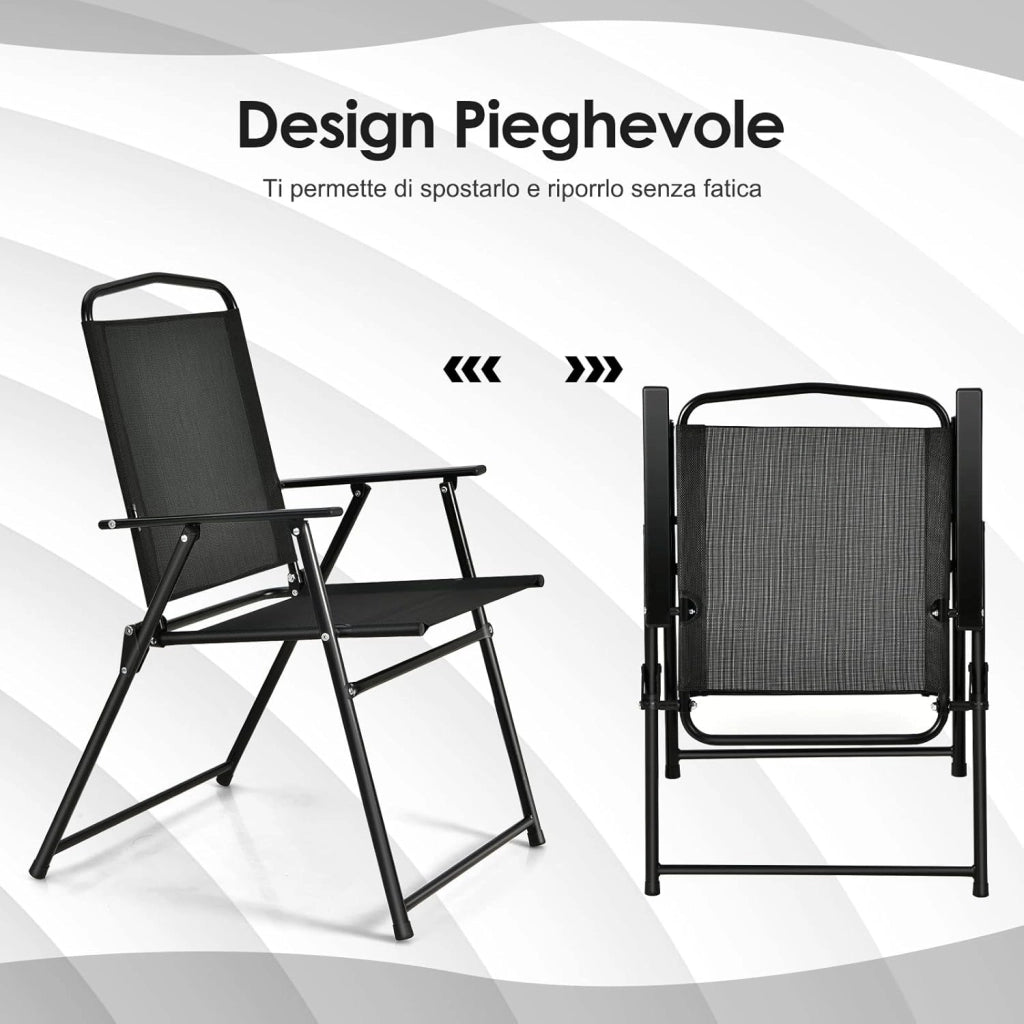 Set di Mobili da Giardino da 6 Pezzi, Tavolino da Caffè con Ombrellone, Piano in Vetro Temperato e 4 Sedie Pieghevoli, Set da Pranzo da Patio Terrazza Bordo Piscina