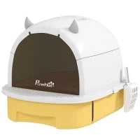 Lettiera Chiusa per Gatti con Vassoio Estraibile Filtro al Carbone Paletta e Maniglia Superiore 40,5x52x39 cm Giallo e Bianco