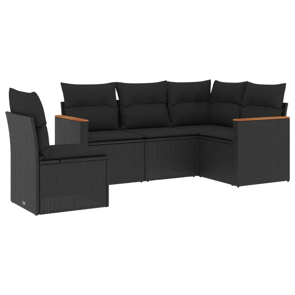 Set Divani da Giardino 5 pz | Set Salotto da Giardino con Cuscini in Polyrattan Nero