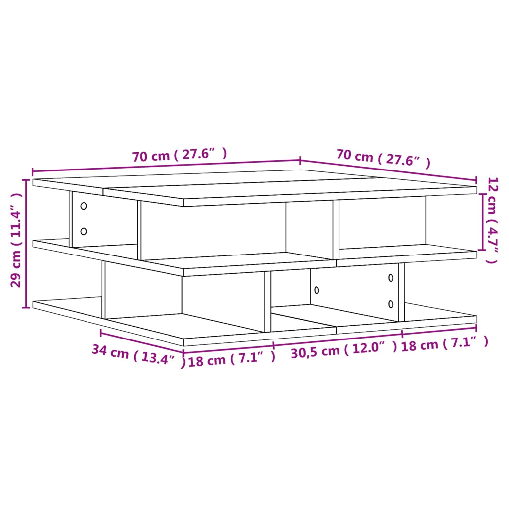 Tavolino da Salotto Nero 70x70x29 cm in Legno Multistrato 840745