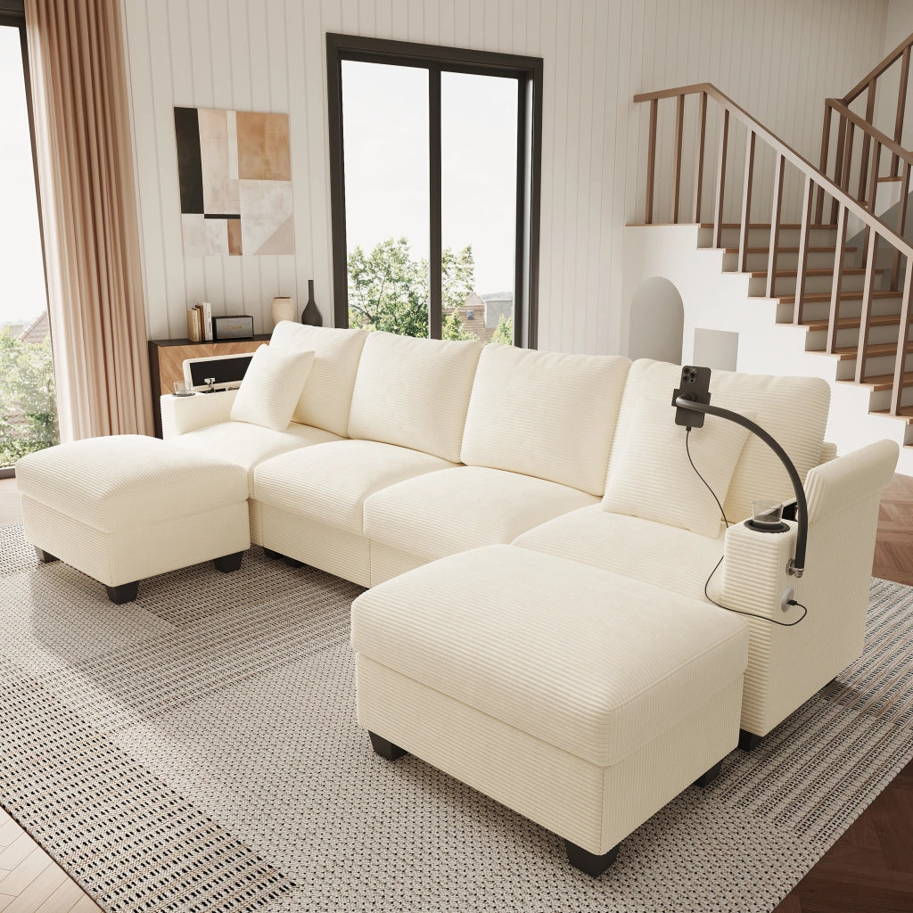DIVANO angolare modulare U 275,5x139x87 cm in velluto a coste beige