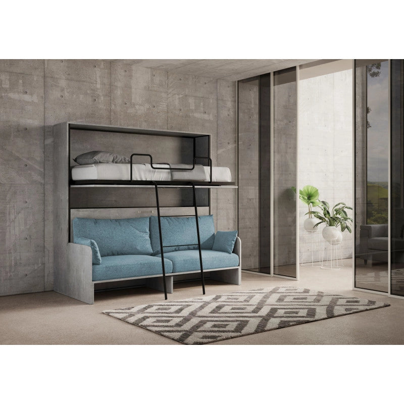 Letto doppio a scomparsa Kando con divano con materassi , azzurro - Cemento