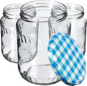 Pentole di conservazione, giare di vetro, 720 ml - pentole di conservazione con coperchio, giare di vetro con tappo a vite, pentole di conservazione, contenitori di scorta per conservazione - tessuto blu a quadri, 8 pezzi
