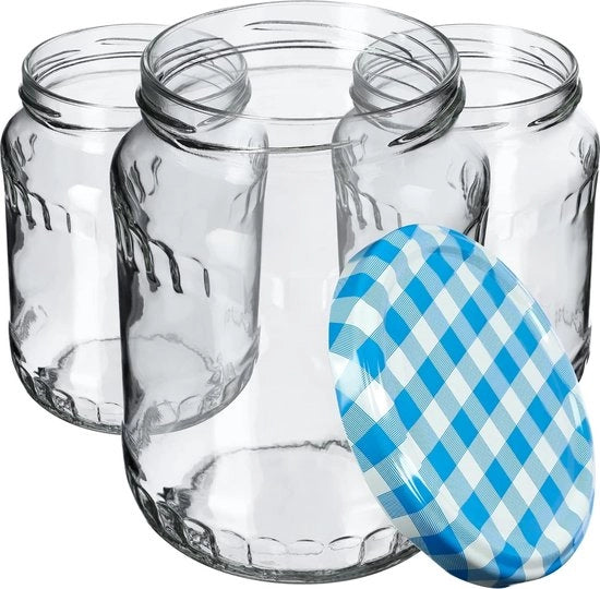 Pentole di conservazione, giare di vetro, 720 ml - pentole di conservazione con coperchio, giare di vetro con tappo a vite, pentole di conservazione, contenitori di scorta per conservazione - tessuto blu a quadri, 8 pezzi