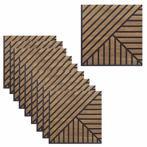 Set 10 Pannelli Decorativi Fonoassorbenti 58x58 cm in MDF Decoro A Tris Linee Noce Asia