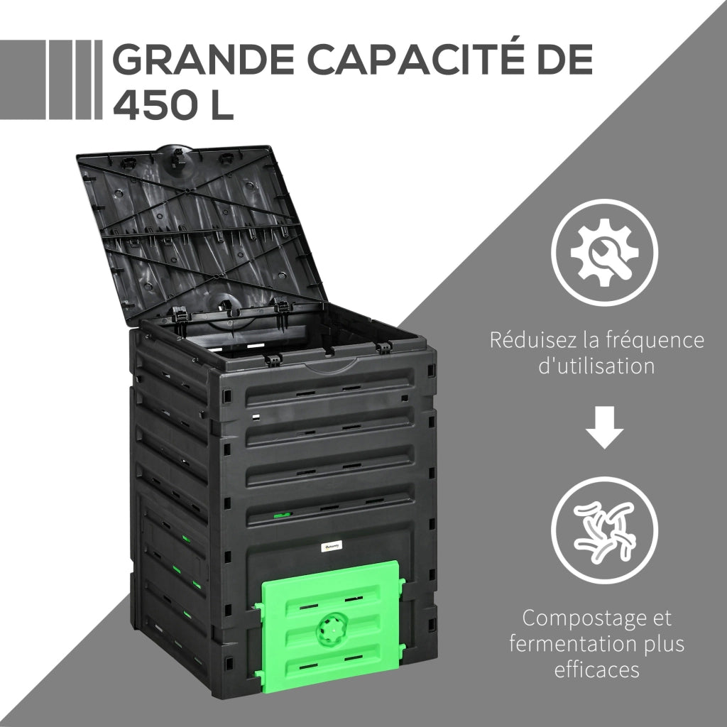 Compostatore 450 L per Giardino ¨C zephmum ¨C Nero 69x71x103 cm