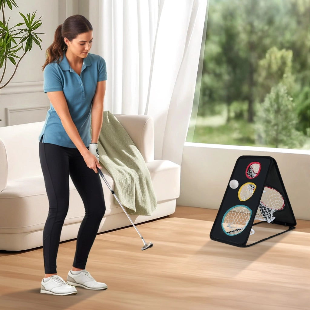 Rete per colpi corti da golf sistema di allenamento triplo bersaglio 5 fori, Rete per colpi corti da golf doppia faccia Nero-Golf