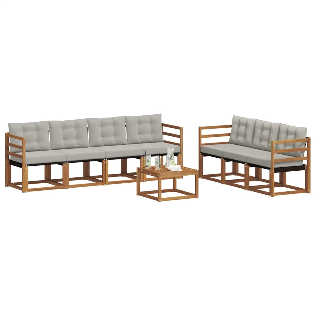 Set di divani da esterno 8 pcs Grigio Naturale e Chiaro
