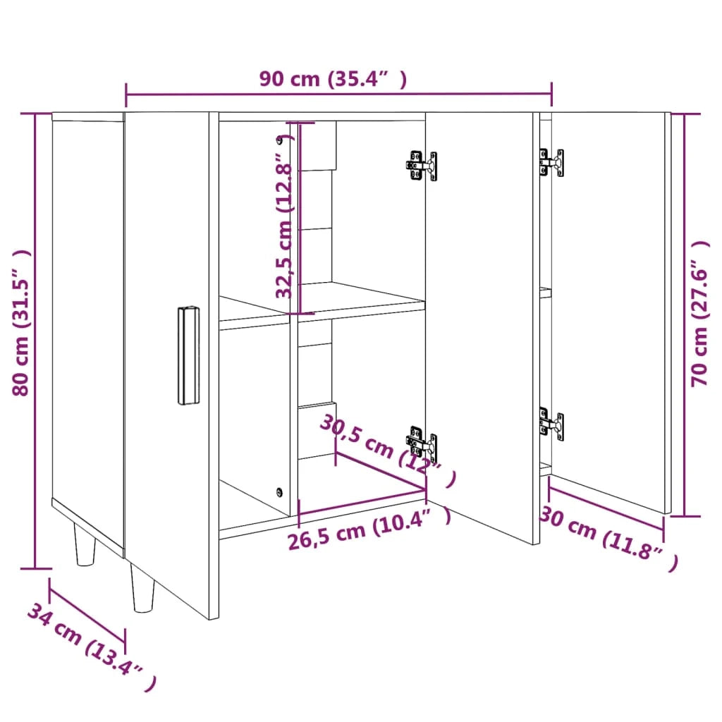 Buffet credenza cassettiera armadio mobile contenitore organizer per cucina soggiorno salotto 90 x 34 x 80 cm legno ingegnerizzato bianco 02_0030530