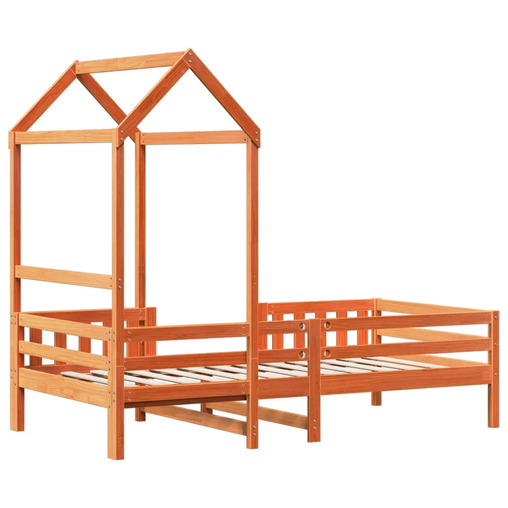 vidaXL Giroletto con Tetto Marrone Cera 90x190 cm Massello Pino