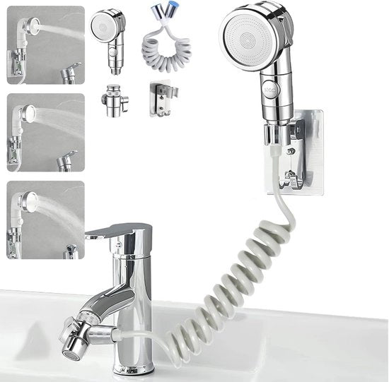 Set di doccia con tubo e supporto per doccia - lavabo - rubinetto con distributore - doccia a mano - doccia lavabo