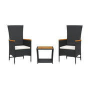 Set da Pranzo da Giardino 3 pz | Set Salotto da Giardino con Cuscini Nero in Polyrattan
