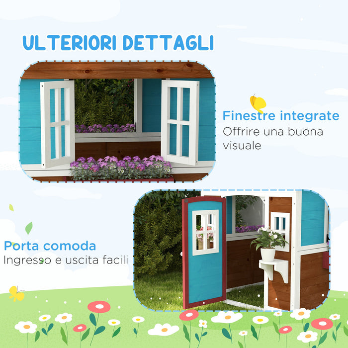 Casetta per Bambini 3-8 Anni 114x126,4x135 cm con Tetto Inclinabile Vasi e Fioriere in Legno di Abete