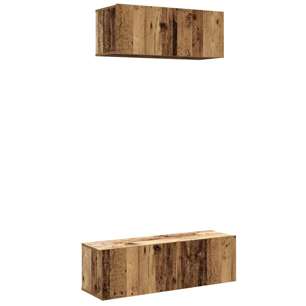 Set Mobile TV 2 pz Montato a Parete Legno Antico in Truciolato 3329005