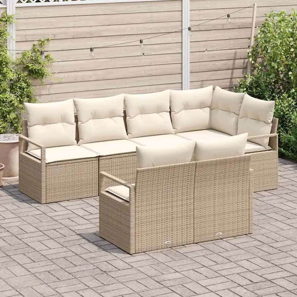 Set Divano da Giardino 7 pcs Beige e Bianco polyrattan 3355090