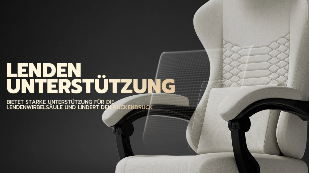 Sedia da ufficio ergonomica con poggiatesta supporto lombare braccioli coordinati e poggiapiedi in tessuto bianco