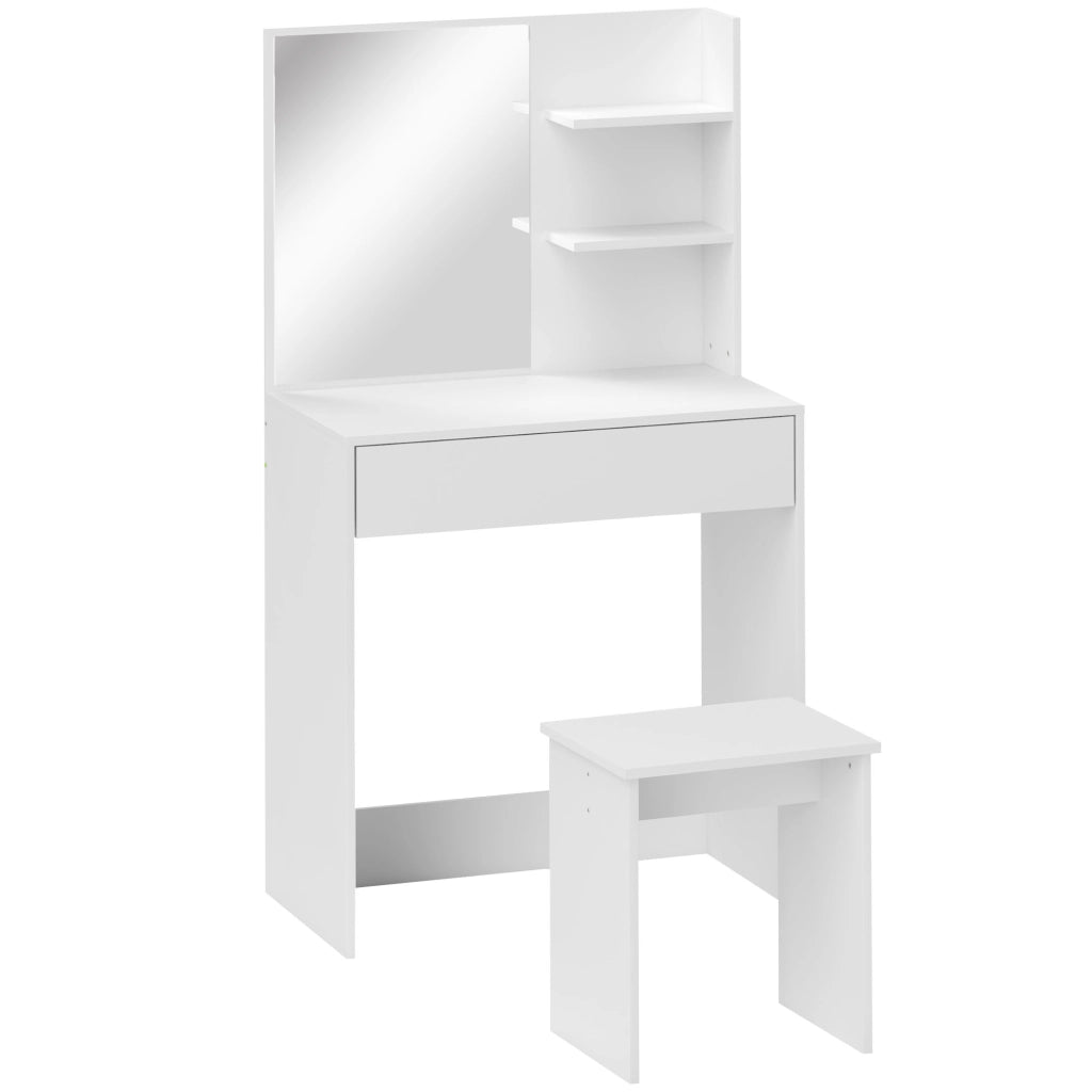 Tavolo da trucco ¨C zephmum ¨C 3 ripiani e cassetti con specchio e sgabello, bianco