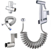 Bidetsproeierset con doppia valvola di scarico G1/2", set di spruzzatori in acciaio inossidabile, doccia manuale per igiene personale e pulizia bagno con tubo da 1,5 m e supporto