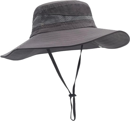 Cappello da sole in camuffamento per uomo per safari e uso all'aperto in grigio scuro liscio con mesh - Unico taglio