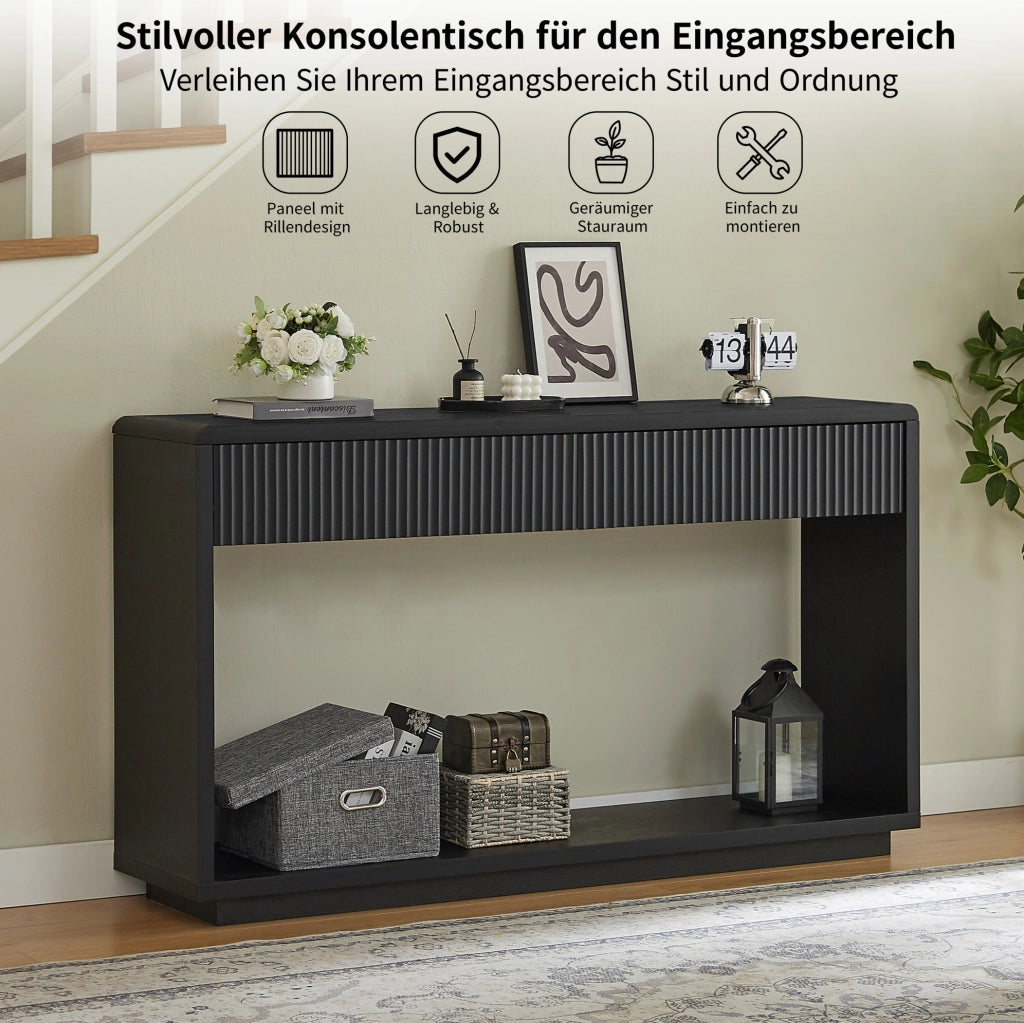 Tavolo consolle da ingresso 150 cm con 2 cassetti e ripiano aperto; nero