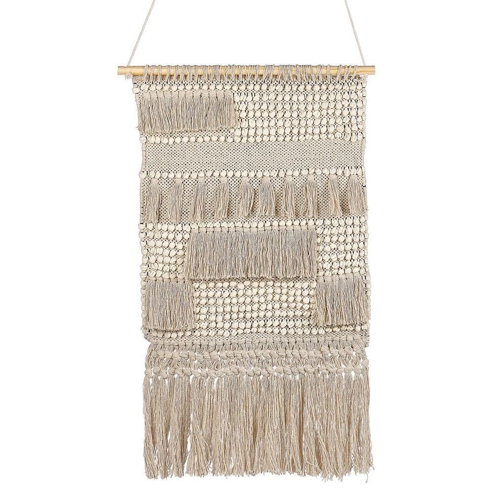Decorazione murale in cotone beige fatto a mano con nappe arte da parete boho per soggiorno camera da letto camera dei bambini