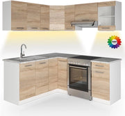 Cucina angolare completa Rick, Sonoma, 167 x 60 cm, PL Marmo con striscia LED