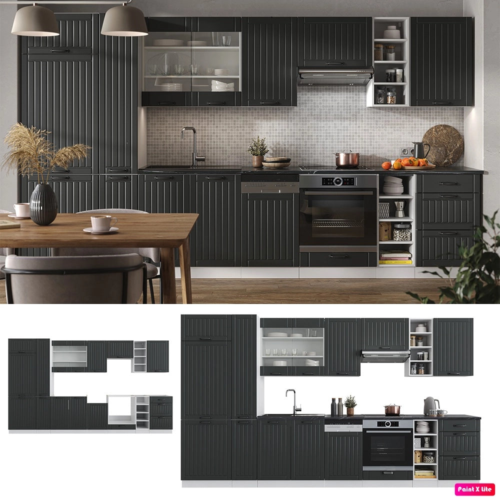Cucina componibile Fame-Line Antracite rustico/Bianco 355 cm, PL Antracite Vicco