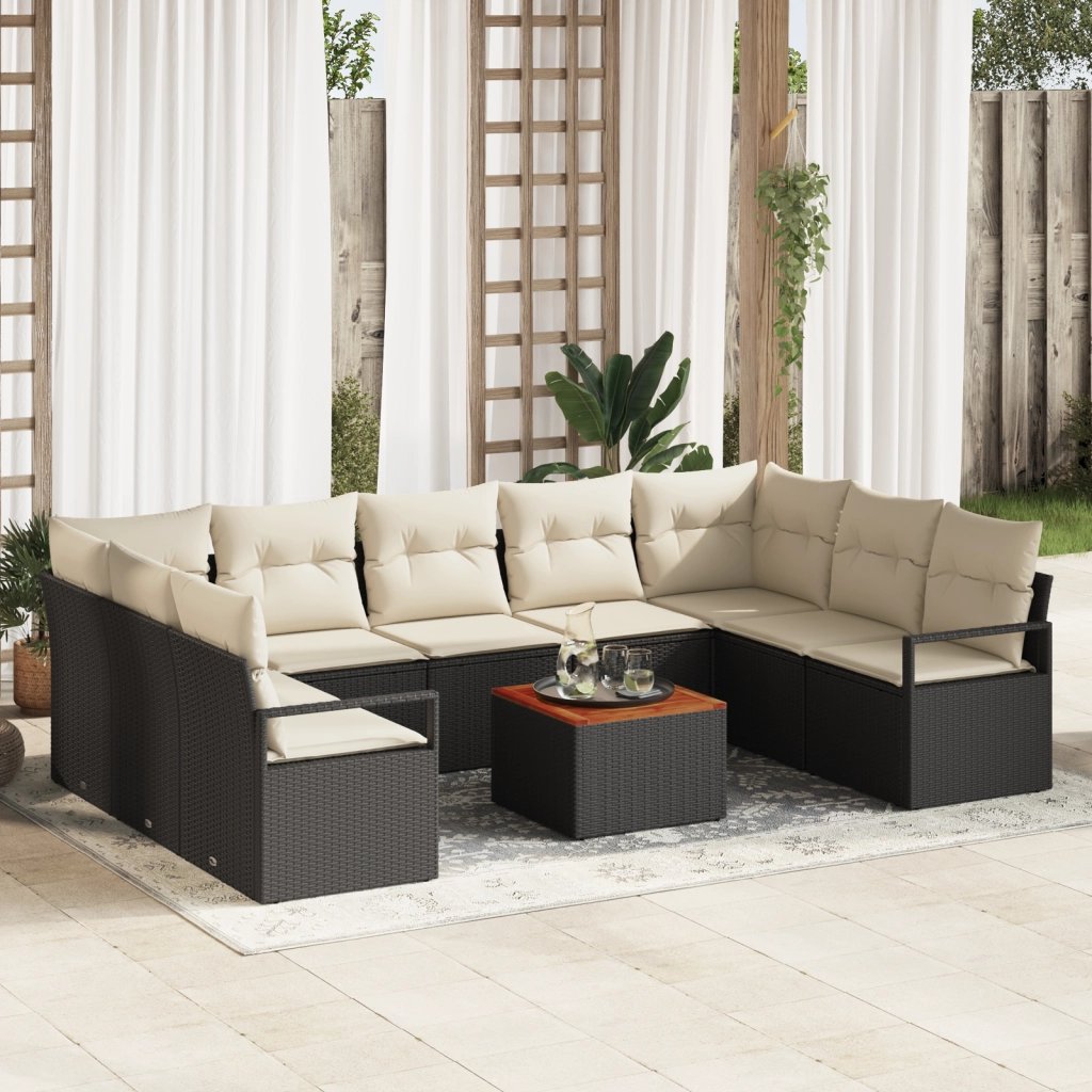 Set da giardino  da 10 pezzi con cuscini Nero Polyrattan Acacia