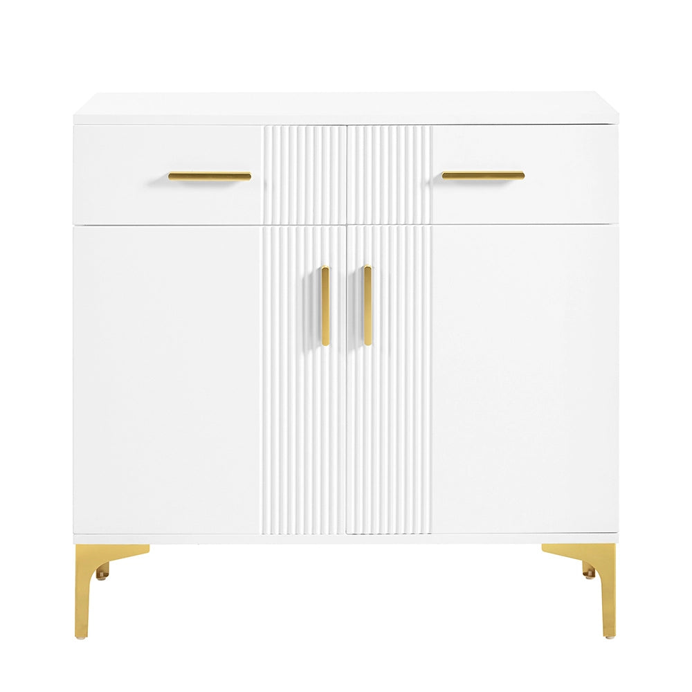 Com?? moderno 2 porte 2 cassetti - Xylo - 80x35x79,5 cm - Maniglie e piedi in metallo per soggiorno corridoio sala da pranzo