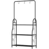 Portavaso per Piante a 3 Livelli, Supporto per Piante per Interni ed Esterni, con 3 Ganci, in Metallo, 75 x 25 x 137 cm, Nero