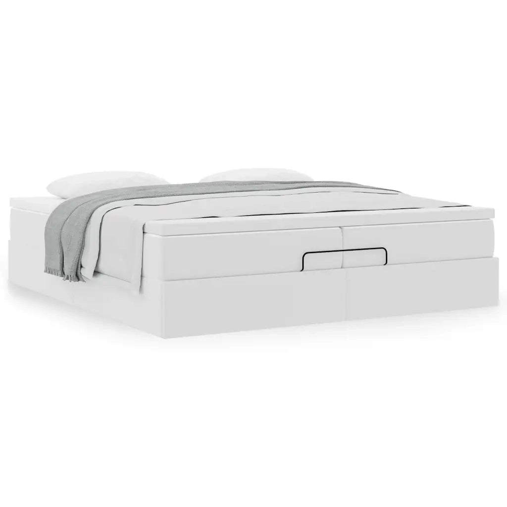 Struttura Letto Pouf con Materassi Bianco 200x200 cm Similpelle 3311057