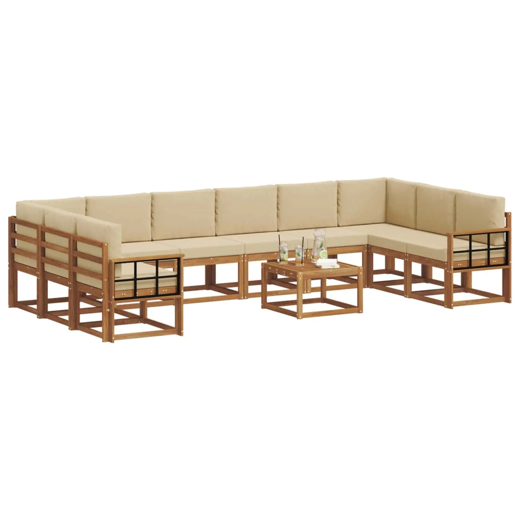 Set di divani da esterno con cuscino 11 pcs Naturale e Beige 3367101