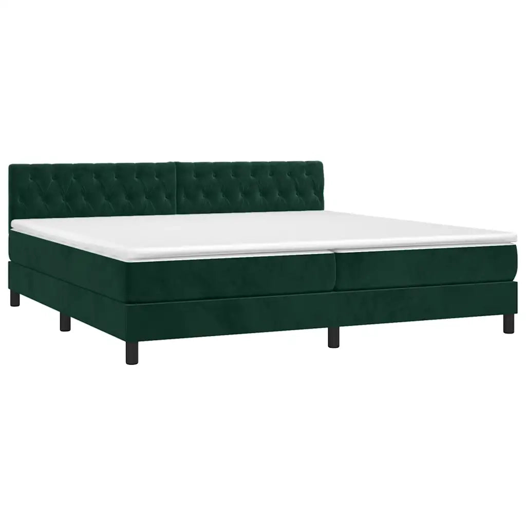 Letto a Molle con Materasso e LED Verde Scuro 200x200cm Velluto 3134606