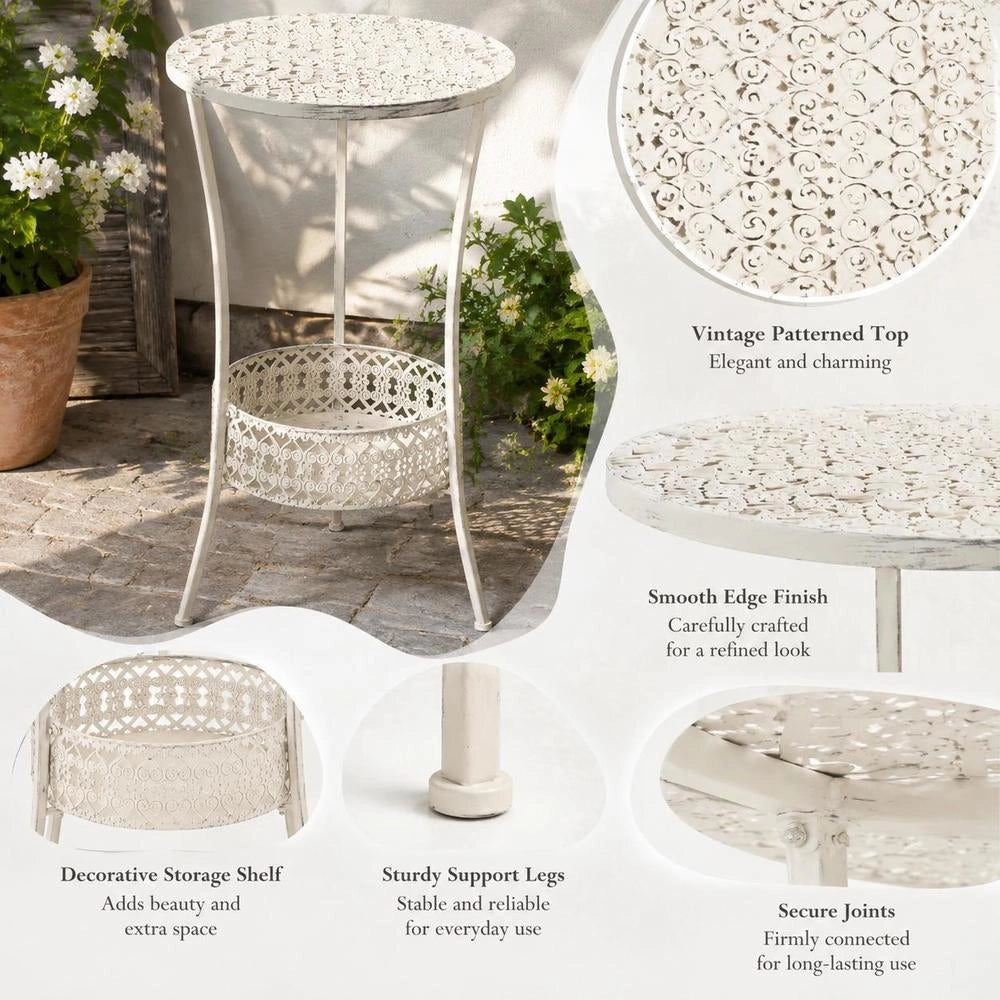 Bistro Table Vintage Style Round Metal 40 X 70 Cm White