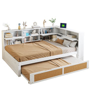 Letto Estraibile 140x200 cm; Letto Singolo - USB; Presa; Contenitore in Legno Bianco