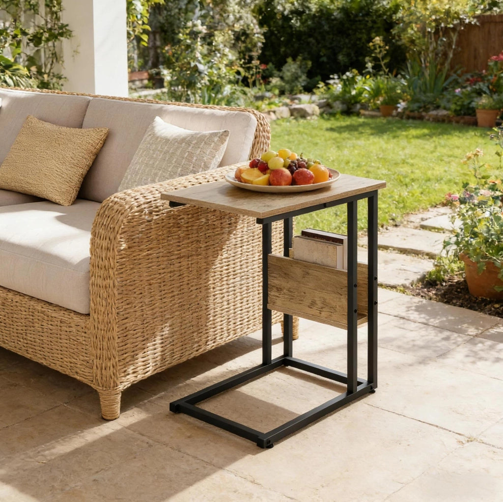 Tavolino laterale a C con ripiano, grigio effetto legno 55 cm