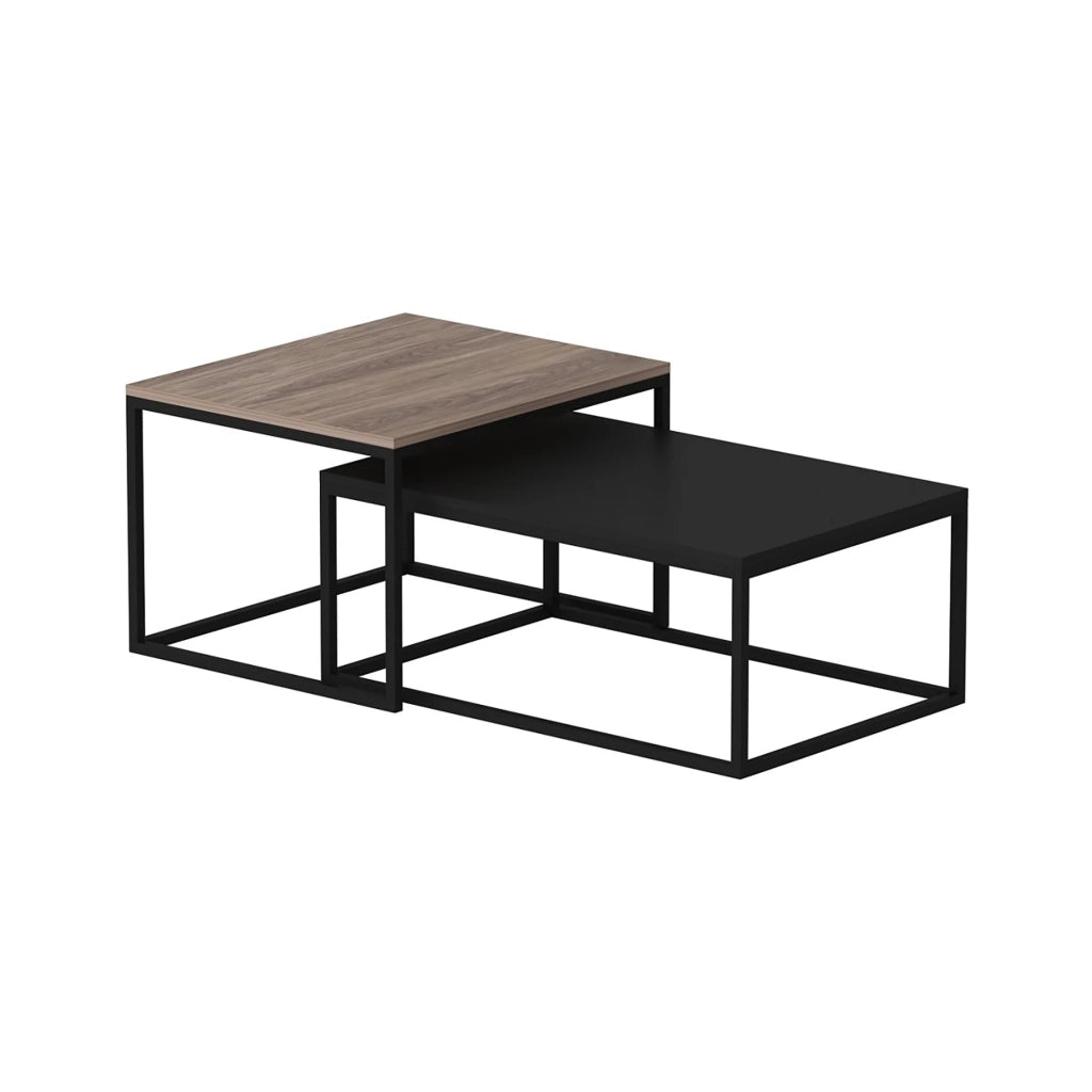 Set di 2 tavolini da caffè rettangolari impilabili in finitura rovere/nero opaco 03_0008350