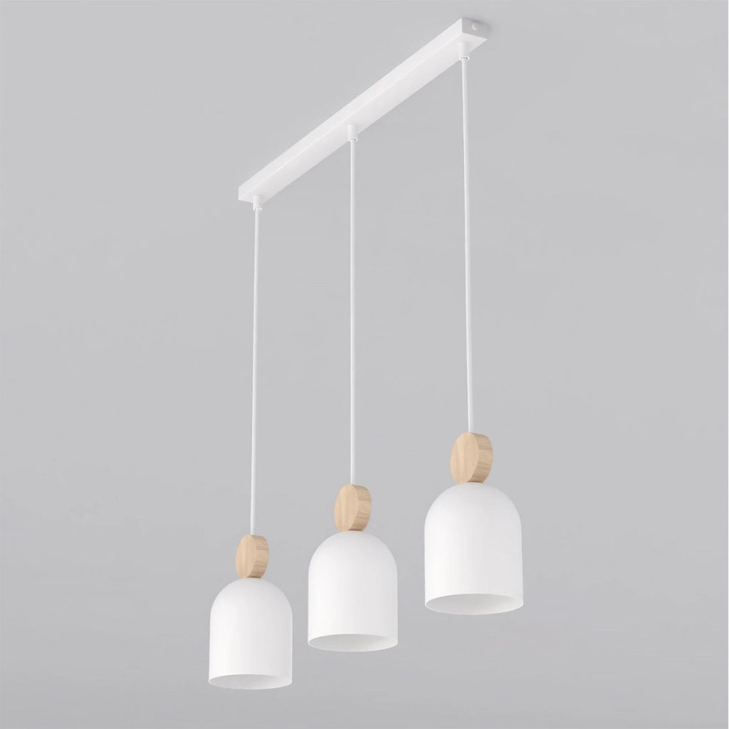 Lampada a sospensione MESI in acciaio bianco e legno naturale