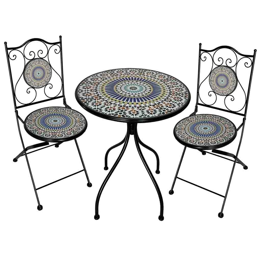 Set tavolo e due sedie in mosaico Arancione e ferro battuto