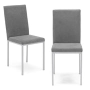 Set 2 sedie imbottite LICYA PLUS, ideale per sala da pranzo, soggiorno, ufficio, tessuto scamosciato colore Grigio con struttura Bianco Opaco, Design moderno