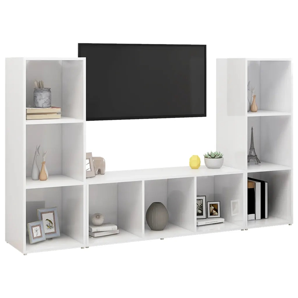 Mobili TV 3 pz Bianchi 107x35x37 cm in Legno Multistrato