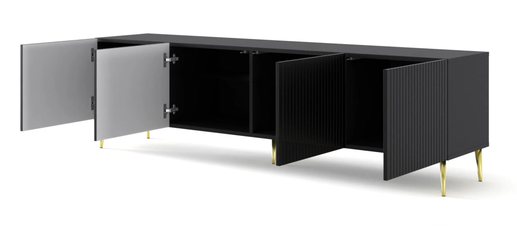 MOBILE RAVENNA B PORTA TV IN MDF RIVESTITO IN FOGLIO 4D 200 NERO OPACO GAMBE ORO
