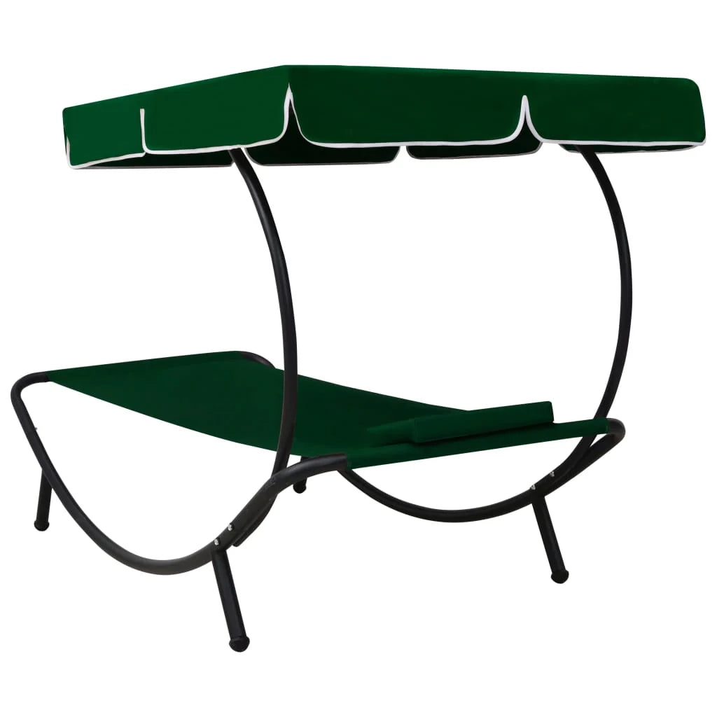 Lettino prendisole da esterno 200 cm con baldacchino e cuscino verde 02_0012010