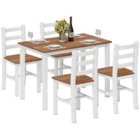 Set da Pranzo, Tavolo da Pranzo, 4 Sedie, Set da Soggiorno, Pino, Marrone+Bianco