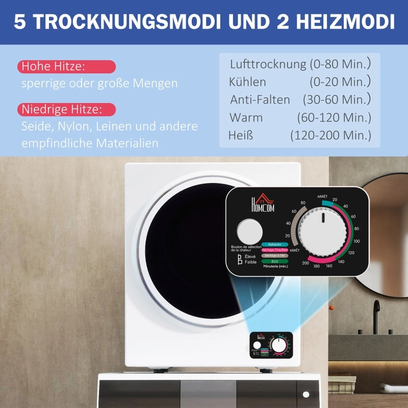 Mini asciugatrice da 4 kg con 4 programmi, 2 livelli di riscaldamento, sterilizzazione fino a 65¡æ, 850W per indumenti