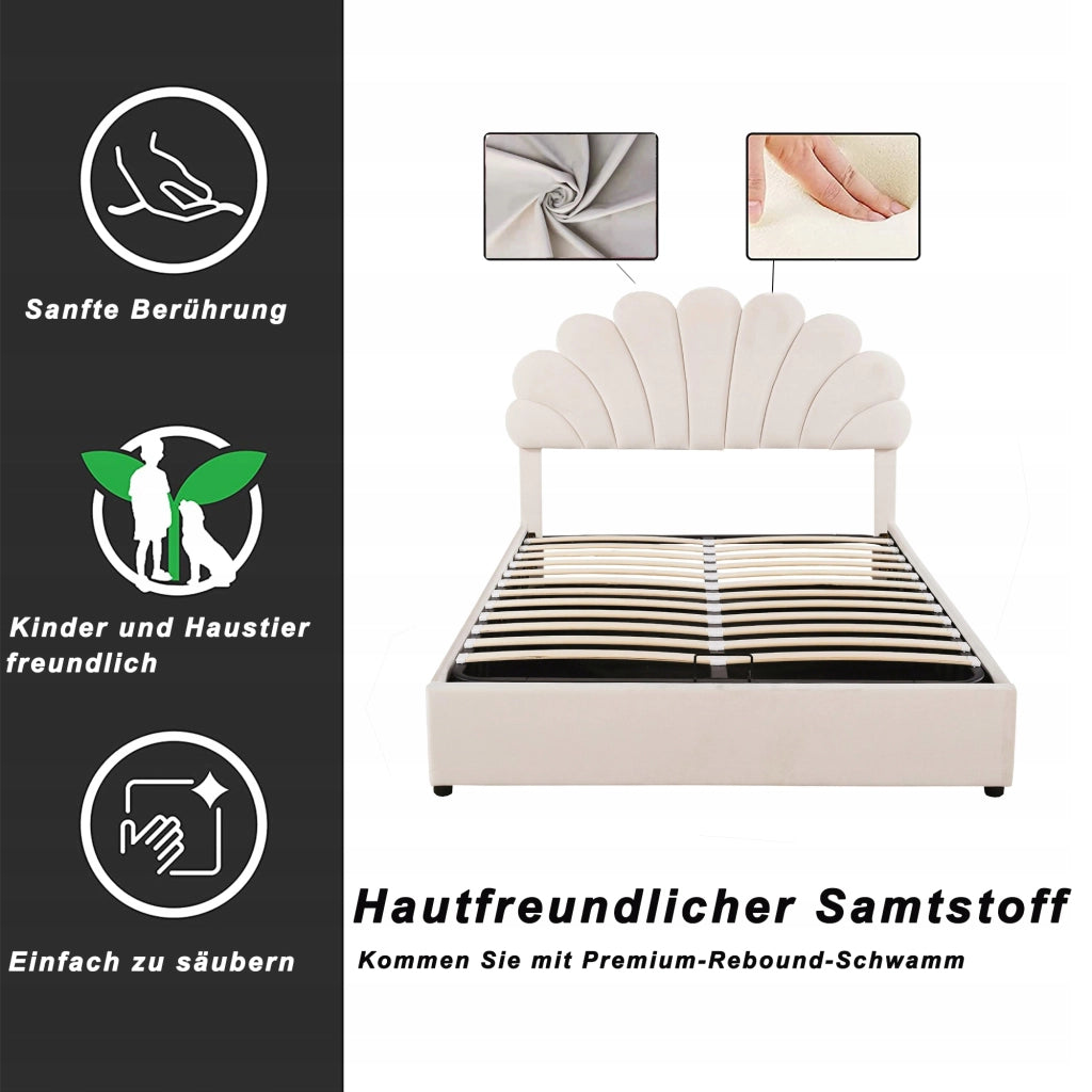 Letto Matrimoniale 140x200 - Xylo - Beige con Fiori