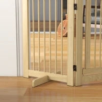 Cancelletto per Cani Autonomo, 4 Pannelli, Flessibile, Legno di Pino, 204L x 36P x 75H cm, Legno Naturale