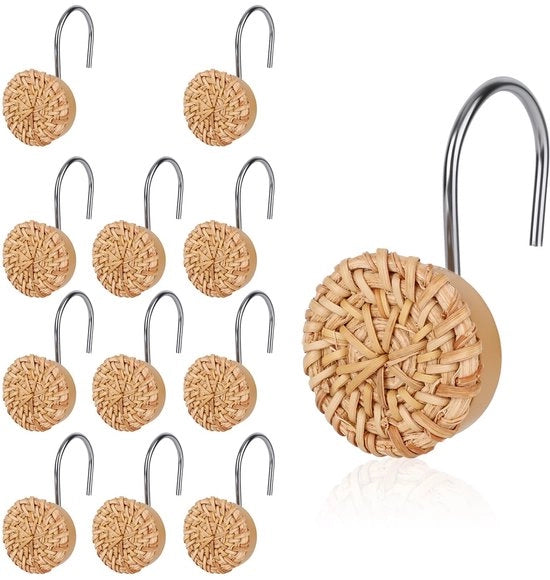 Set di 12 ganci per tenda doccia in rattan rustico